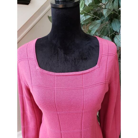 Geoffrey Beene Sweater Womens Size L Pink Casual 3/4 Sleeve Square Neck Pullover - Picture 12 of 13